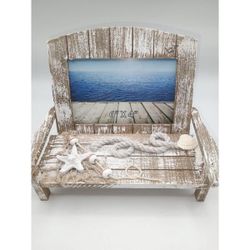 Nautical Beach Photo Frame 6 x 4 with Starfish and Rope Decor in Distressed White Retail $25.00
