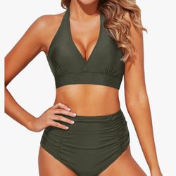 Me Women Two Piece High Waisted Bikini Set Swimsuits Push Up Halter Tummy Control Bottoms Bathing Suits