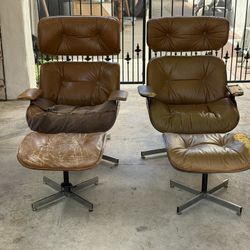 Vintage Mid Century Lounge Chairs And Ottomans 