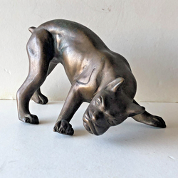 Vintage Antique Collectible Playful Boxer Dog Bronze Statue