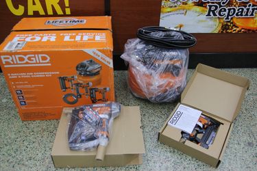 RIDGID 6 Gal. 150 PSI Electric Air Compressor w/ 25 ft. Hose & 2 Nailers