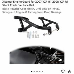 Xitomer Engine Guard for 2007 YZF-R1 2008 YZF R1 Stunt Crash Bar Race Rail Black Powder‑Coat Finish, Drill Bolt‑on Install, Safeguard Engine & Fairing