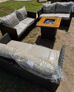 Outdoor Wicker Patio Sectional Set with Fire Pit Table patio furniture high quality deep seating cushions fully assembled in the box 🆕☑️🚎