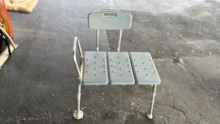Gray Transfer Bench, Adjustable Height Non-Slip, Removable Backrest, 1 Handrail
