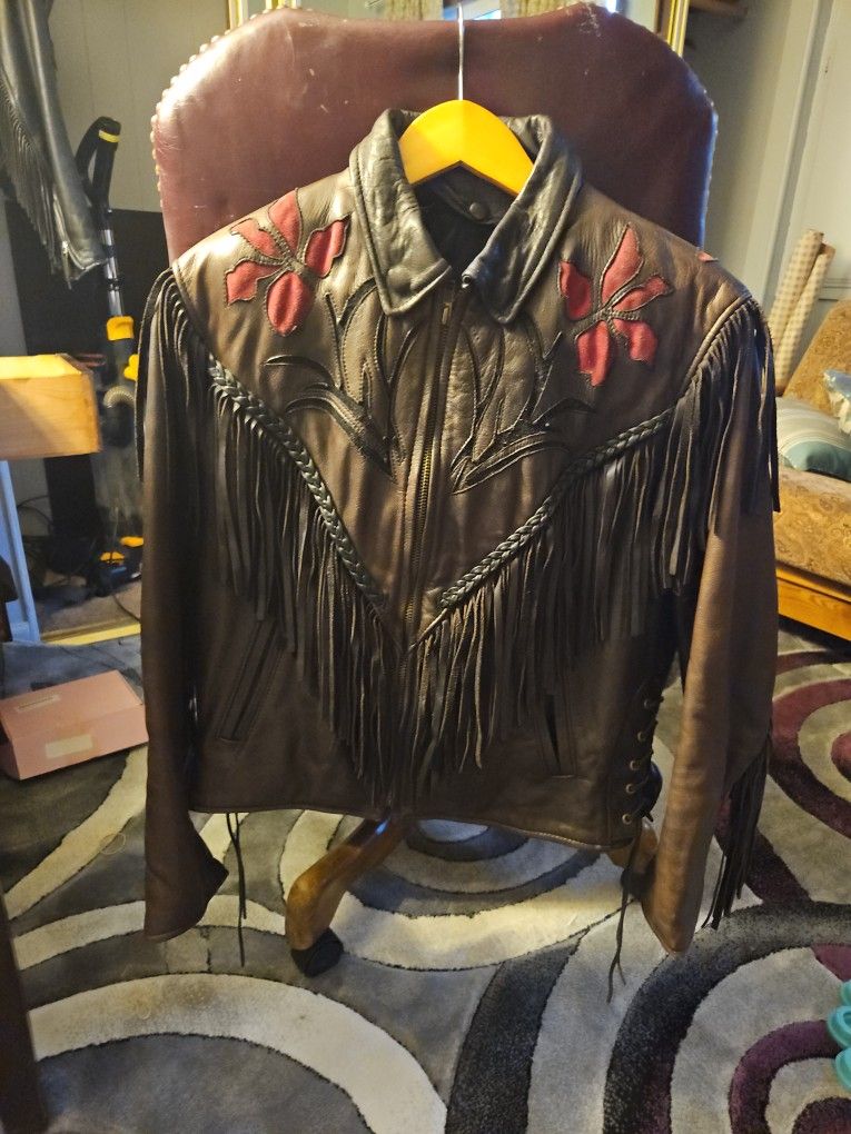 Ladies Fringed Leather Motorcycle Jacket