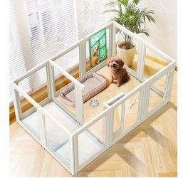 FXW Acrylic Indoor Dog Playpen for Puppies and Small Dogs, 24 Inch, 12 Panels, White