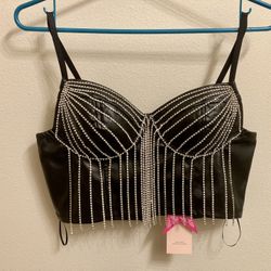 NWT Blashé Pleather Dangle Crystal Zip Up Top Medium