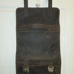 KomalC Leather Hanging Toiletry Bag Travel Dopp Kit Organizer Brown Roll Up