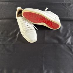 Christian Louboutin Men's White Leather Sneakers with Iconic Red Soles