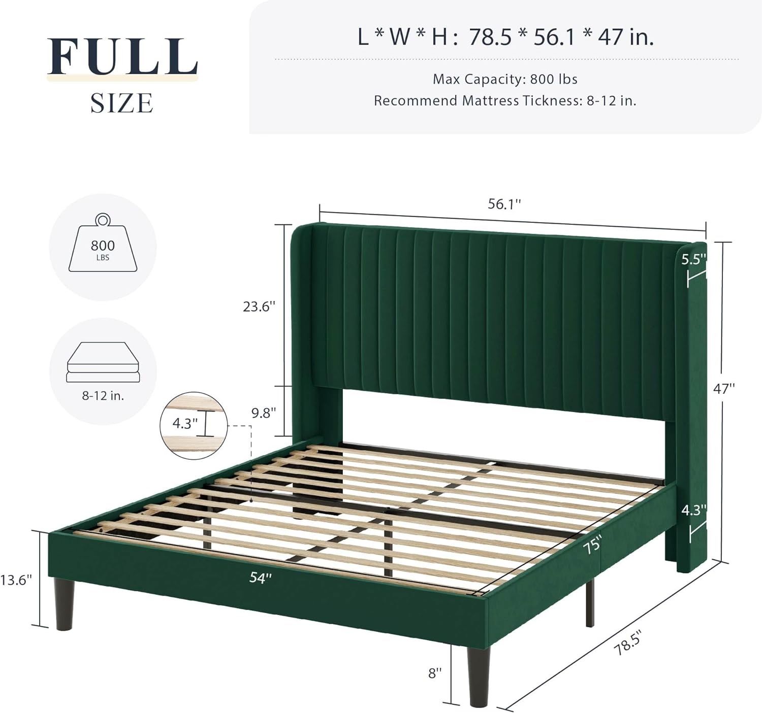 Sage green full size bed frame