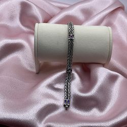 Sterling Silver Double Cable 7” Bracelet w/Enameled Hearts