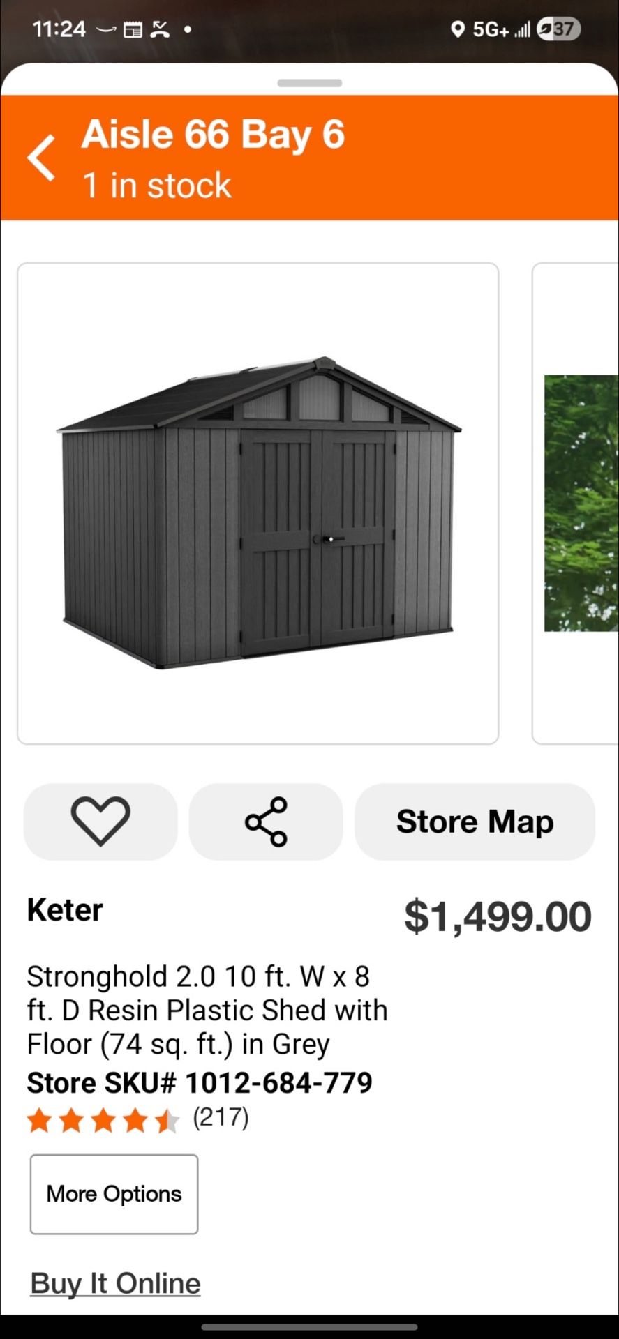Keter Stronghold 2.0 10 ft. W x 8 ft. D Resin Plastic Shed with Floor (74 sq. ft.) in Grey
