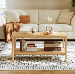 2-Tier Coffee Table with PVC Rattan Storage Shelf