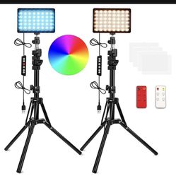 2 Packs RGB LED Video Light with Adjustable Tripod Stand/White Filters, Dimmable 2(contact info remo