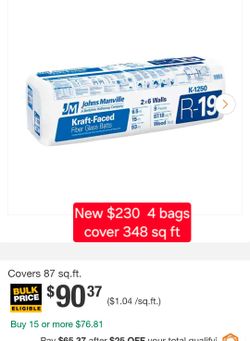✨️ Johns Manville R-19 Kraft Faced Fiberglass Insulation Batt 15 in. W x 93 in.  #9968
