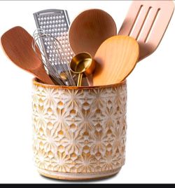 Rustic Farmhouse Ceramic Utensil Crock