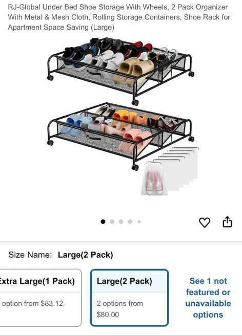 Under Bed Shoe Storage With Wheels, 2 Pack Organizer With Metal & Mesh Cloth, Rolling Storage Containers, Shoe Rack For Apartment Space Saving