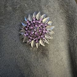 Elegant Silver and Purple Floral Brooch