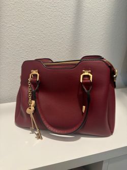 Burgundy Leather Structured Handbag with Gold Hardware