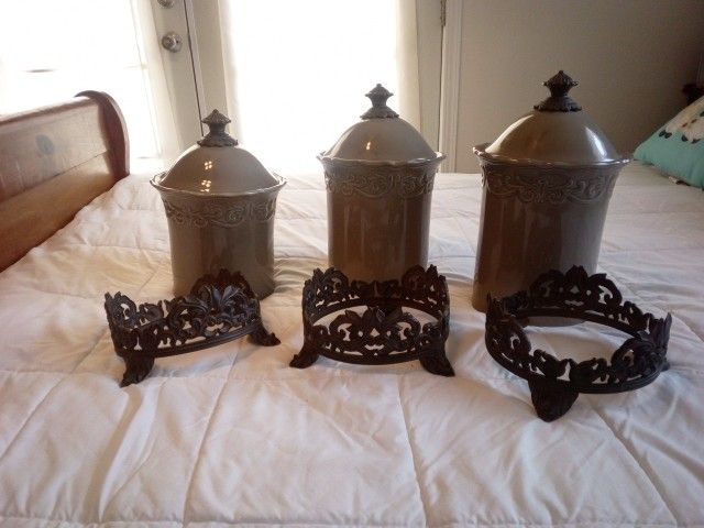 Chris Madden Corvella Taupe Canister Set Of 3