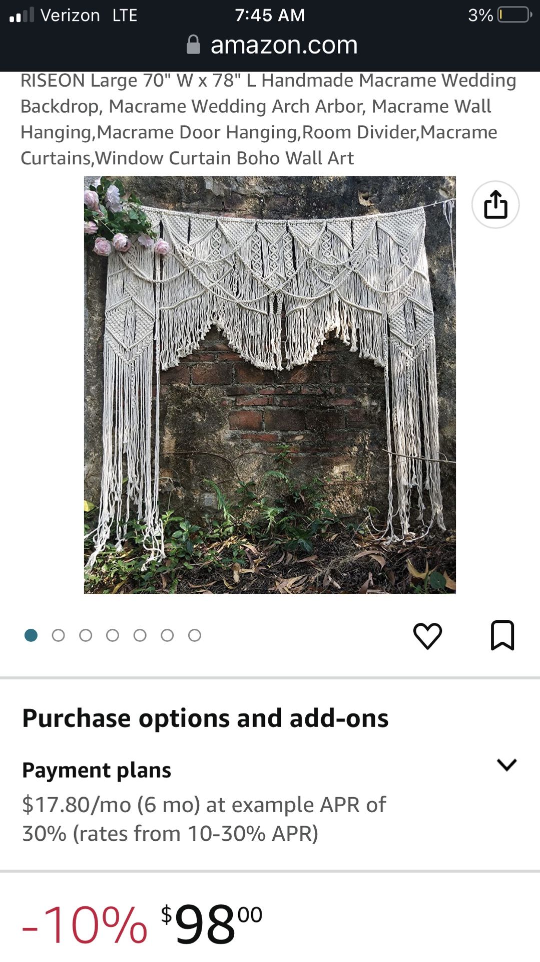 RISEON LARGE 70x78 HANDMADE MACRAMÉ WEDDING BACKDROP