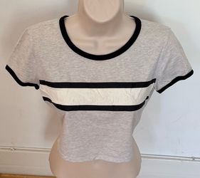 Garage grey with white and black stripes cropped top, size S Petite