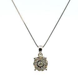 Woman’s Ladies 14k White Gold Diamond Cluster Pendant On 18” Inch Box Chain GP3112297