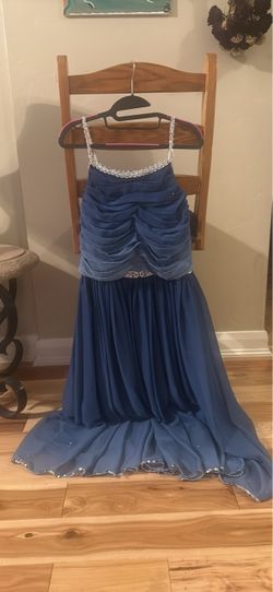 Blue Formal Gown with Beaded Neckline