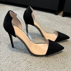 Women’s Transparent Pointed Toe Black Suede Pump Heels Size 9