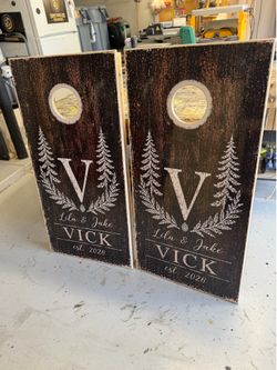 Custom Wedding Cornhole Boards – Personalized Rustic Bean Bag Toss Set
