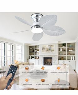 Tropical Ceiling Fans with Light, 38-inch Flush Mount Palm Leaf Ceiling Fans for Bedrooms, Indoors and Outdoors,
