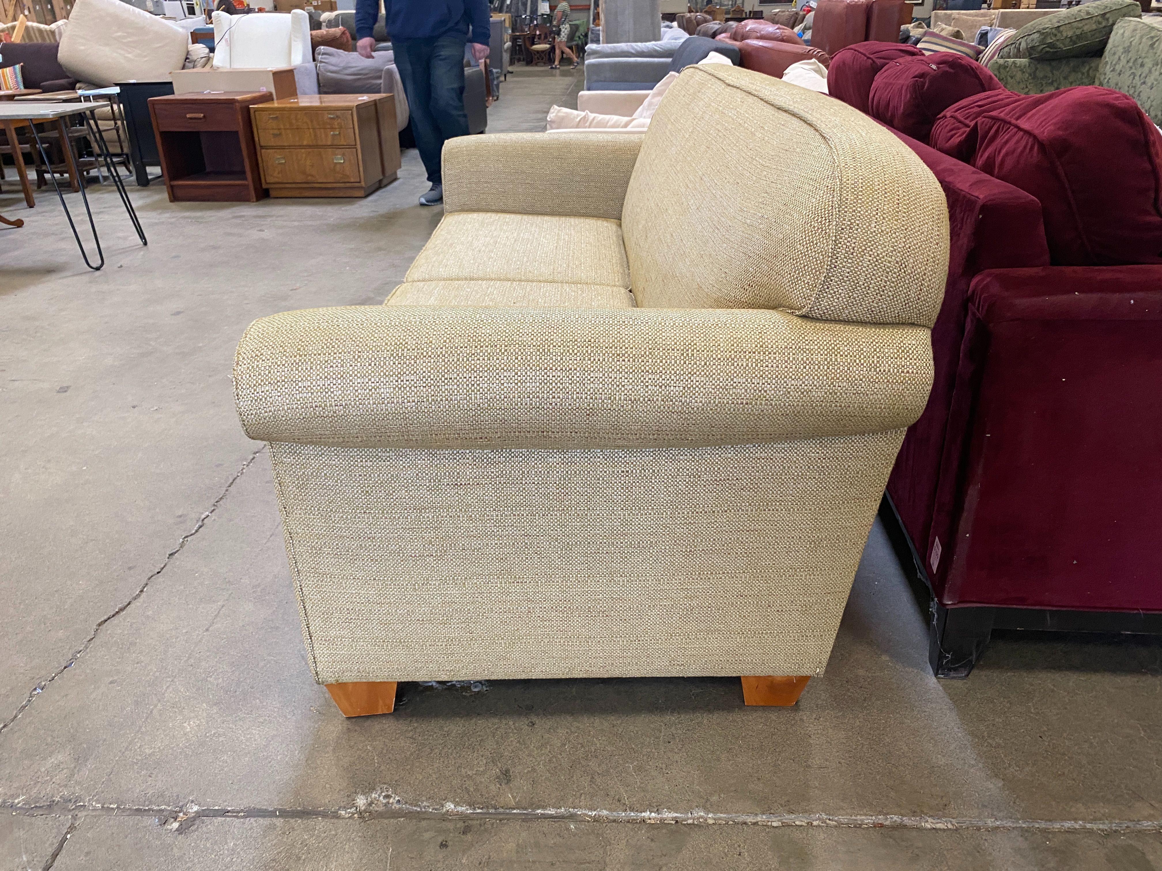 MCKINNON Tan Burlap Roll Arm Sofa