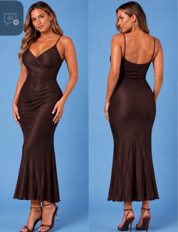Express Chocolate Brown Satin Maxi Dress — Size 8