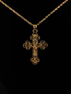 14k Gold - CUT OUT CROSS PENDANT WITH JESUS