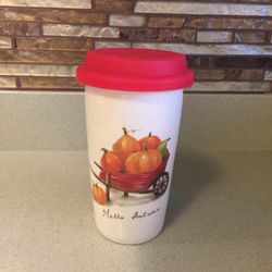 BRAND NEW HELLO AUTUMN PUMPKIN TRAVEL MUG 12 OZ