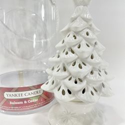 Yankee Candle Balsam & Cedar White Evergreen Tree Luminary Tea Light Holder 