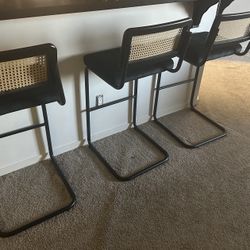 3 Wicker & Suede Barstools