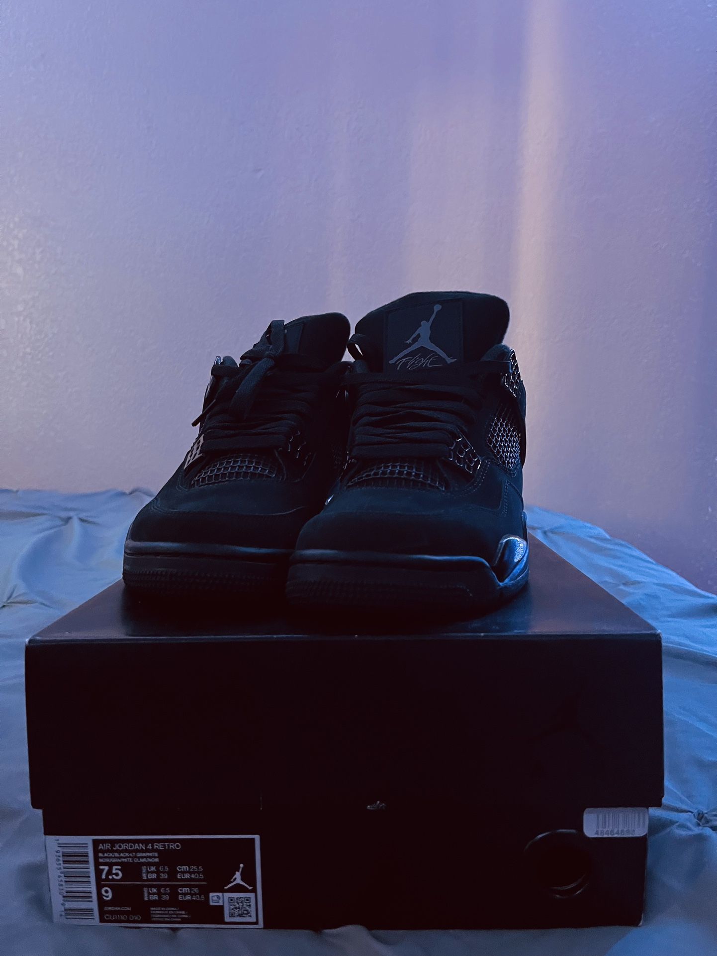 Air Jordan Retro Black Cat 4’s, Size 7.5
