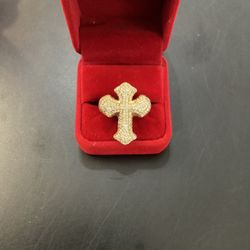 Mens 14kt Cross Diamond Ring 2.00ctw  12.4gr Sz8 
