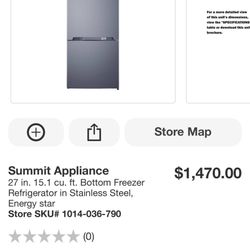 Summit Appliance 27 in. 15.1 cu. ft. Bottom Freezer Refrigerator in Stainless Steel, Energy star Store SKU# 1014-036-790