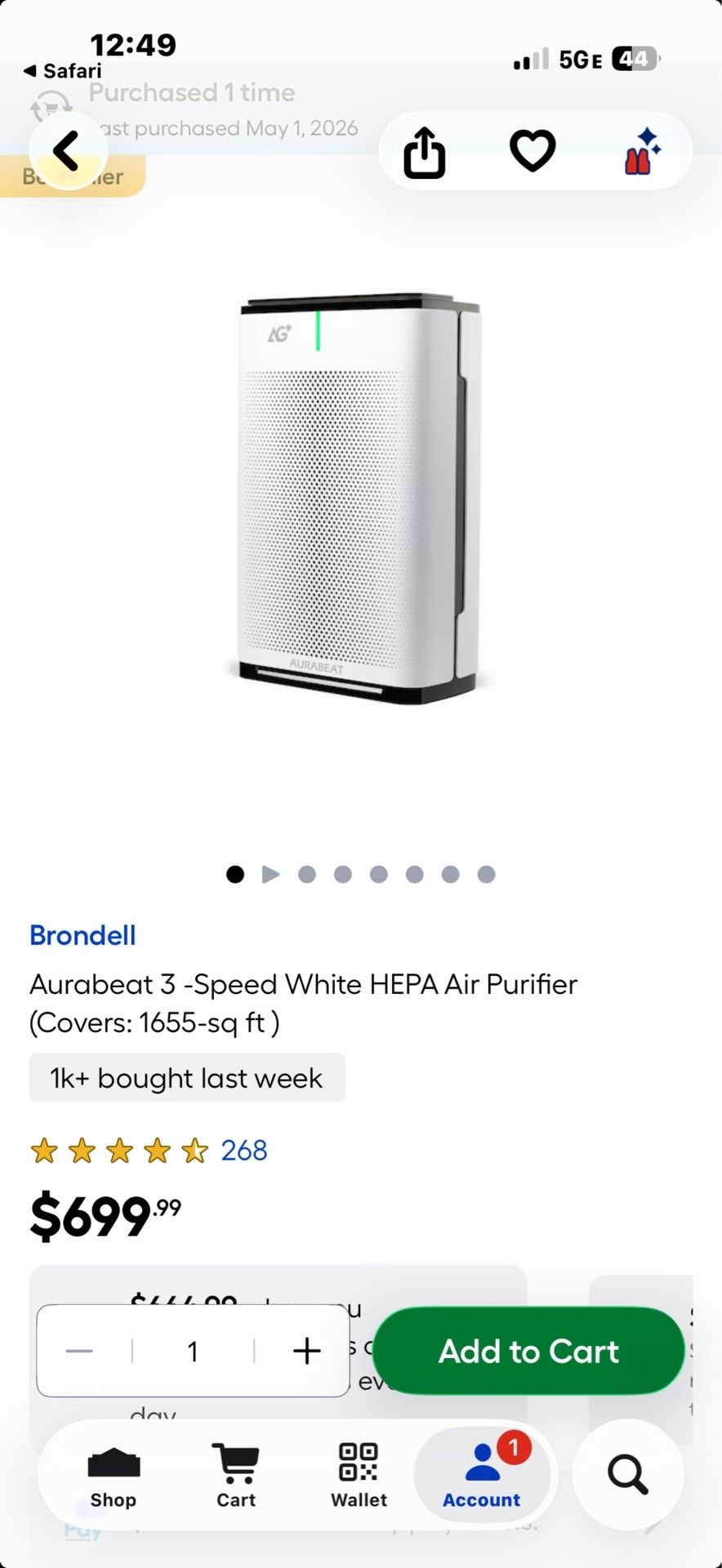 NEW SEALED Aurabeat HEPA Air Purifier – Covers 1655 sq ft – Retail $700”