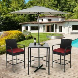 NEW 3 PC Furniture Bistro Pool Outdoor Height Bar Stools Table Set Patio