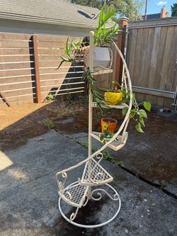Vintage wrought iron spiral staircase plant stand / shelf
