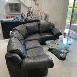 3-piece Genuine Black Cowhide Leather Sectional Sofa