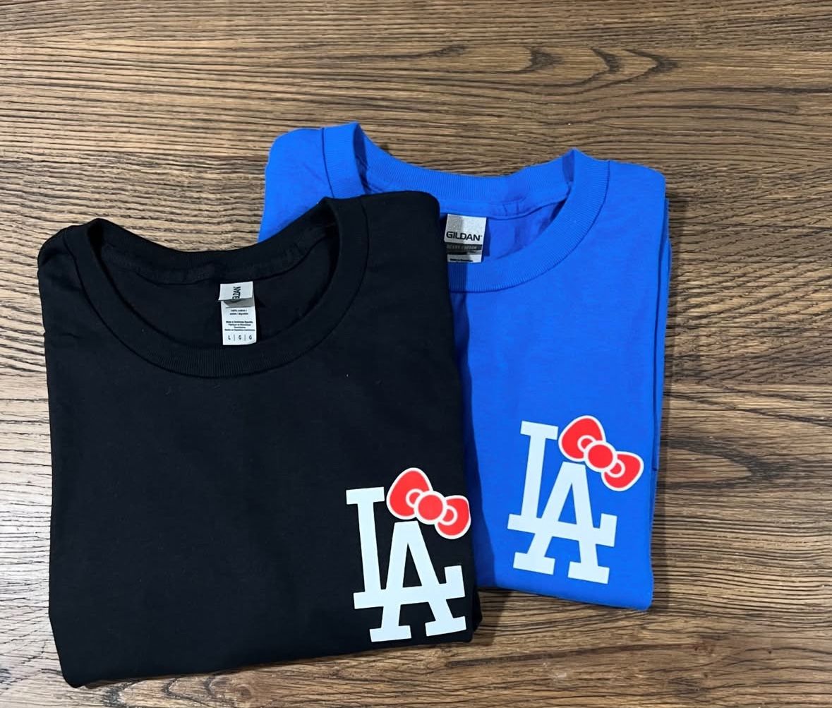 Hello Kitty Bow On LA Dodgers T-shirt