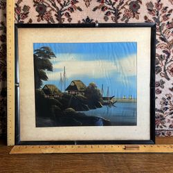 Vintage Mid Century Japanese Painting On Silk
