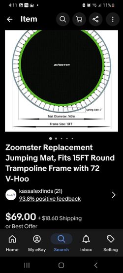 Zoomster Replacement Jumping Mat, Fits 15FT Round Trampoline