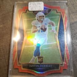 Justin Herbert Rookie Prizm Die-Cut 2020 Select #144 Premier Level Prizm Red PANINI Los Angeles Chargers