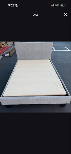 Full Size Upholstery Gray Bed Frame with Box Spring Very Clean and Good Condition