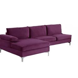 New Modern 101” Deep Purple One Arm Sectional Sofa with L-shaped Chaise 